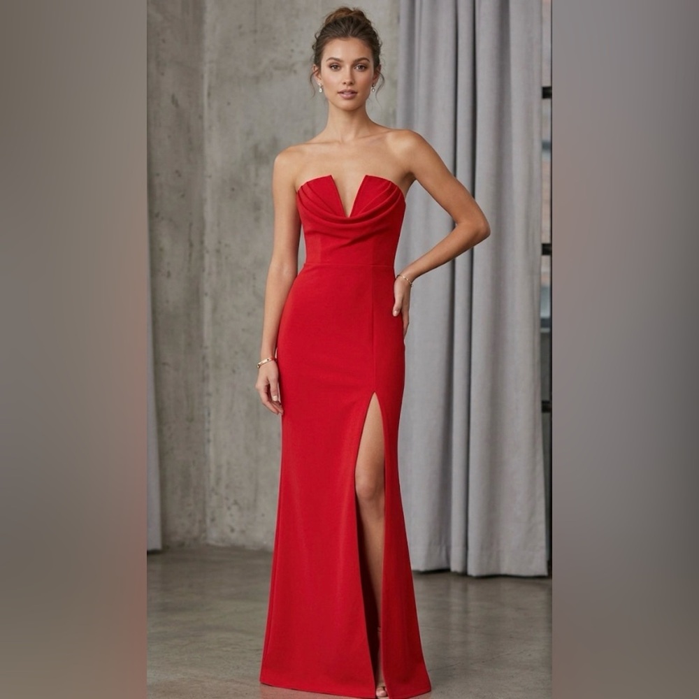 Lulus Red Strapless V-Bar Maxi Dress - NWT Size XS